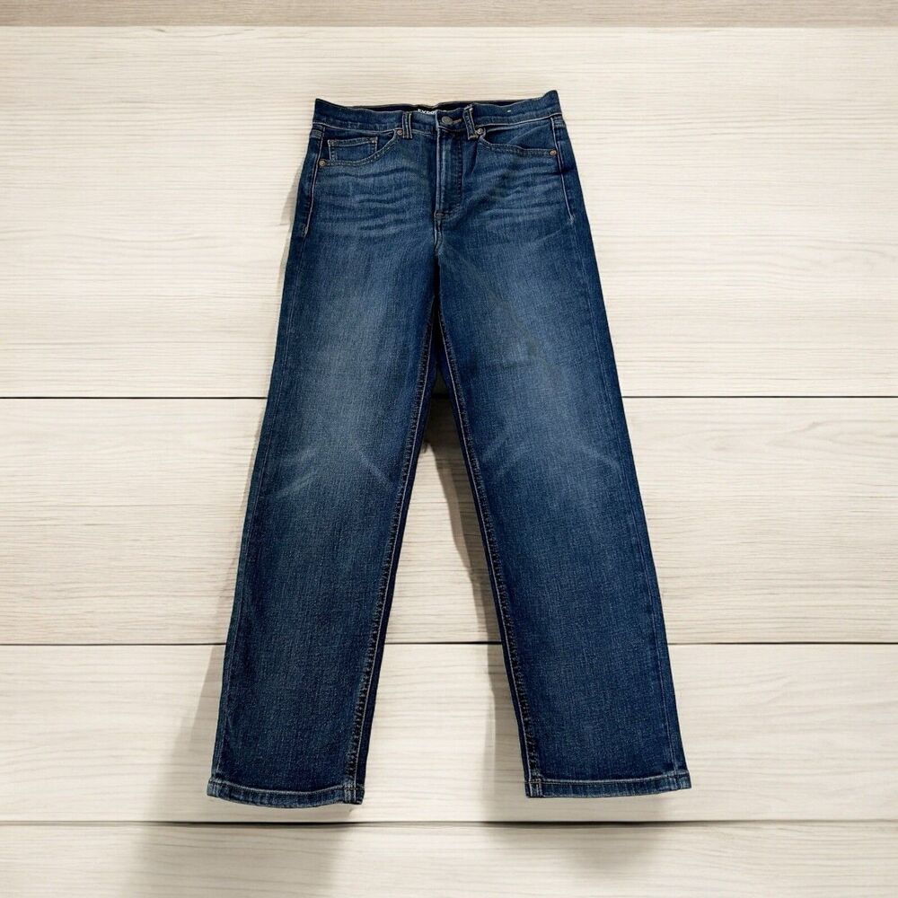 Express Blue Super High Rise Mom Jeans Women's Size 4 Stretch Cotton